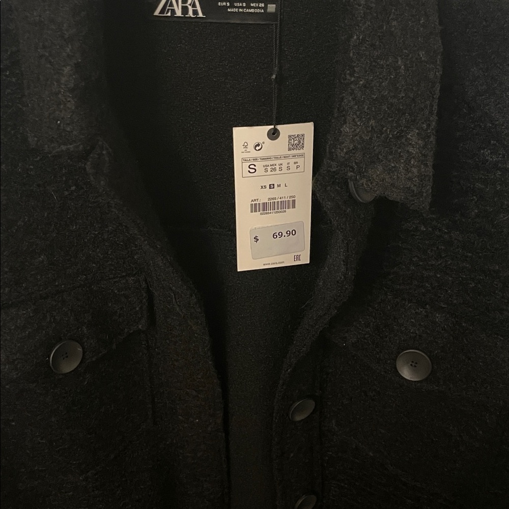 Zara oversized soft jacket shacket nwt SZ small runs big side pockets black - Picture 2 of 4